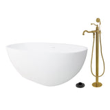 Arcticstone 65-Inch Solid Surface Oval Double Ended Freestanding Tub with Faucet Combo and Drain