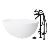 Arcticstone 65-Inch Solid Surface Oval Double Ended Freestanding Tub with Faucet Combo and Drain