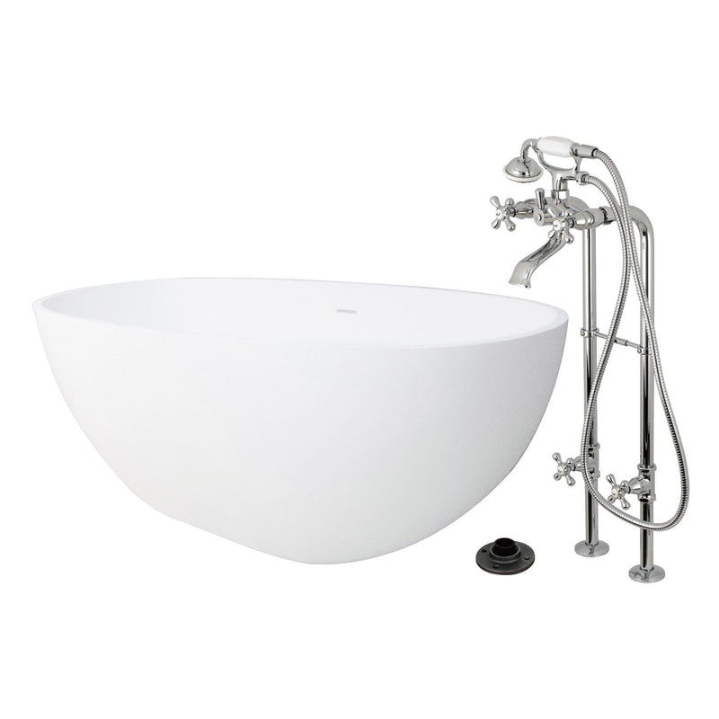 Arcticstone 65-Inch Solid Surface Oval Double Ended Freestanding Tub with Faucet Combo and Drain