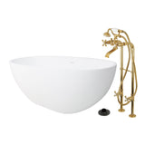 Arcticstone 65-Inch Solid Surface Oval Double Ended Freestanding Tub with Faucet Combo and Drain