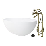 Arcticstone 65-Inch Solid Surface Oval Double Ended Freestanding Tub with Faucet Combo and Drain