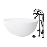 Arcticstone 65-Inch Solid Surface Oval Double Ended Freestanding Tub with Faucet Combo and Drain