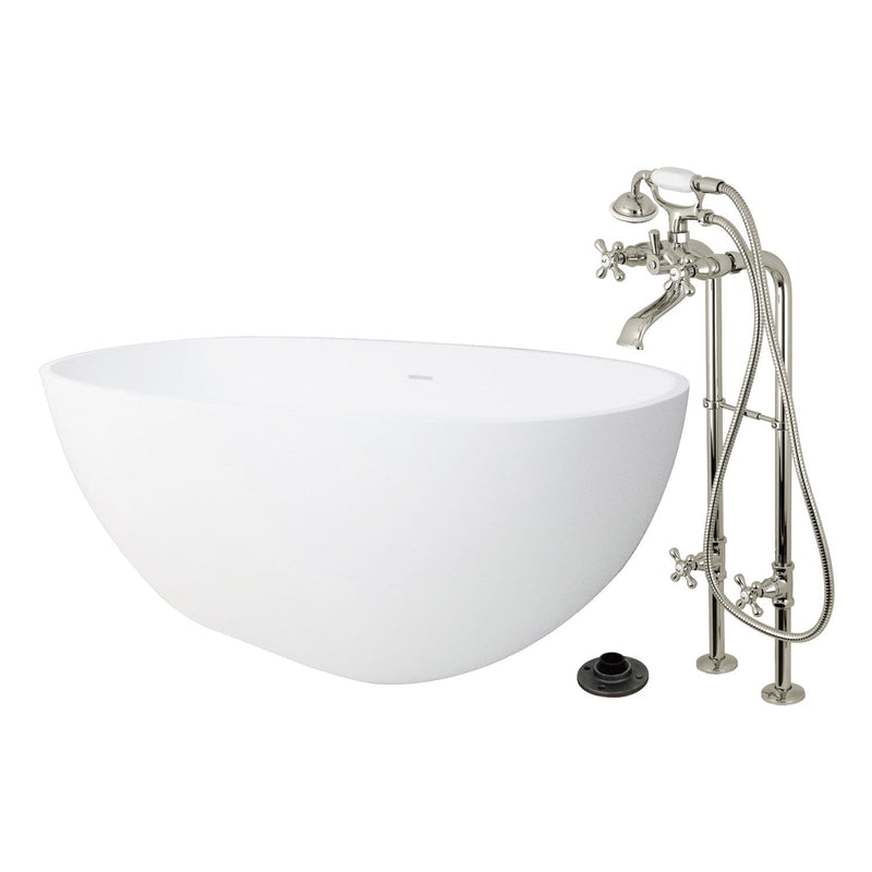 Arcticstone 65-Inch Solid Surface Oval Double Ended Freestanding Tub with Faucet Combo and Drain