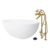 Arcticstone 65-Inch Solid Surface Oval Double Ended Freestanding Tub with Faucet Combo and Drain