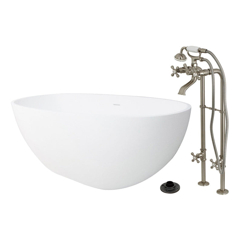Arcticstone 65-Inch Solid Surface Oval Double Ended Freestanding Tub with Faucet Combo and Drain