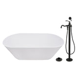 Arcticstone 67-Inch Solid Surface Oval Double Ended Freestanding Tub with Faucet Combo and Drain