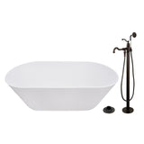 Arcticstone 67-Inch Solid Surface Oval Double Ended Freestanding Tub with Faucet Combo and Drain