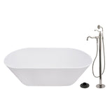 Arcticstone 67-Inch Solid Surface Oval Double Ended Freestanding Tub with Faucet Combo and Drain