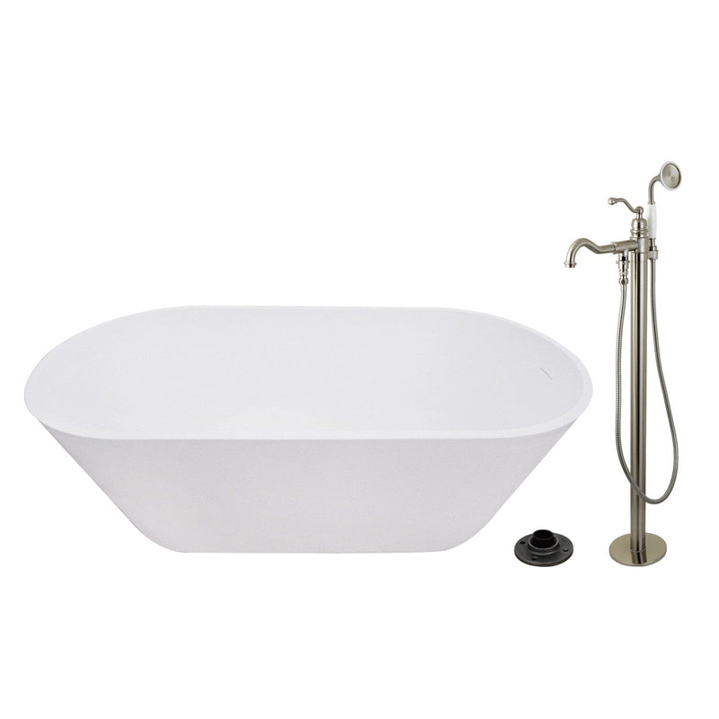 Arcticstone 67-Inch Solid Surface Oval Double Ended Freestanding Tub with Faucet Combo and Drain