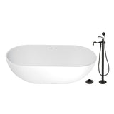 Arcticstone 70-Inch Solid Surface Oval Double Ended Freestanding Tub with Faucet Combo and Drain