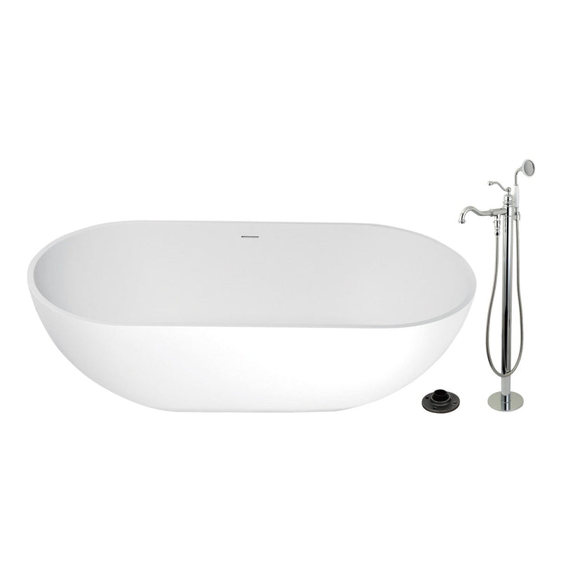 Arcticstone 70-Inch Solid Surface Oval Double Ended Freestanding Tub with Faucet Combo and Drain