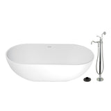 Arcticstone 70-Inch Solid Surface Oval Double Ended Freestanding Tub with Faucet Combo and Drain