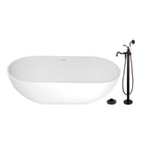 Arcticstone 70-Inch Solid Surface Oval Double Ended Freestanding Tub with Faucet Combo and Drain