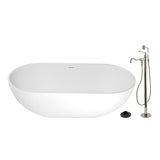 Arcticstone 70-Inch Solid Surface Oval Double Ended Freestanding Tub with Faucet Combo and Drain