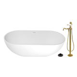 Arcticstone 70-Inch Solid Surface Oval Double Ended Freestanding Tub with Faucet Combo and Drain