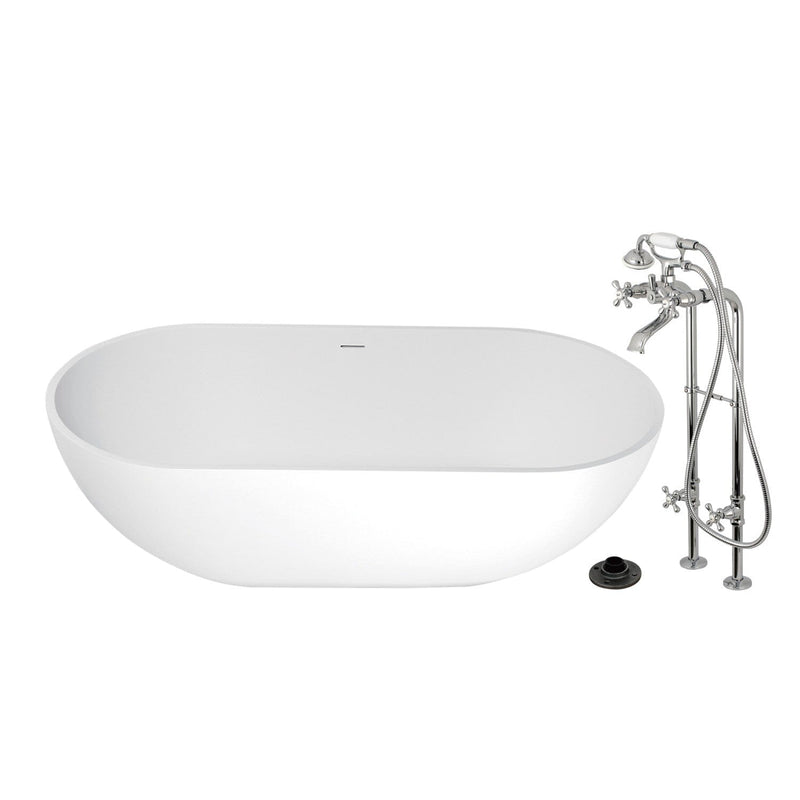 Arcticstone 70-Inch Solid Surface Oval Double Ended Freestanding Tub with Faucet Combo and Drain