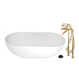 Arcticstone 70-Inch Solid Surface Oval Double Ended Freestanding Tub with Faucet Combo and Drain
