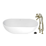 Arcticstone 70-Inch Solid Surface Oval Double Ended Freestanding Tub with Faucet Combo and Drain