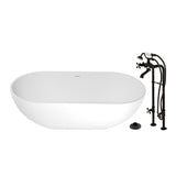 Arcticstone 70-Inch Solid Surface Oval Double Ended Freestanding Tub with Faucet Combo and Drain