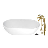 Arcticstone 70-Inch Solid Surface Oval Double Ended Freestanding Tub with Faucet Combo and Drain