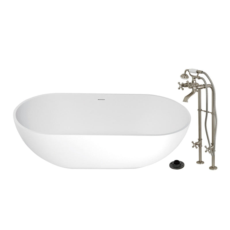 Arcticstone 70-Inch Solid Surface Oval Double Ended Freestanding Tub with Faucet Combo and Drain