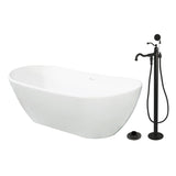 Arcticstone 72-Inch Solid Surface Oval Double Ended Freestanding Tub with Faucet Combo and Drain