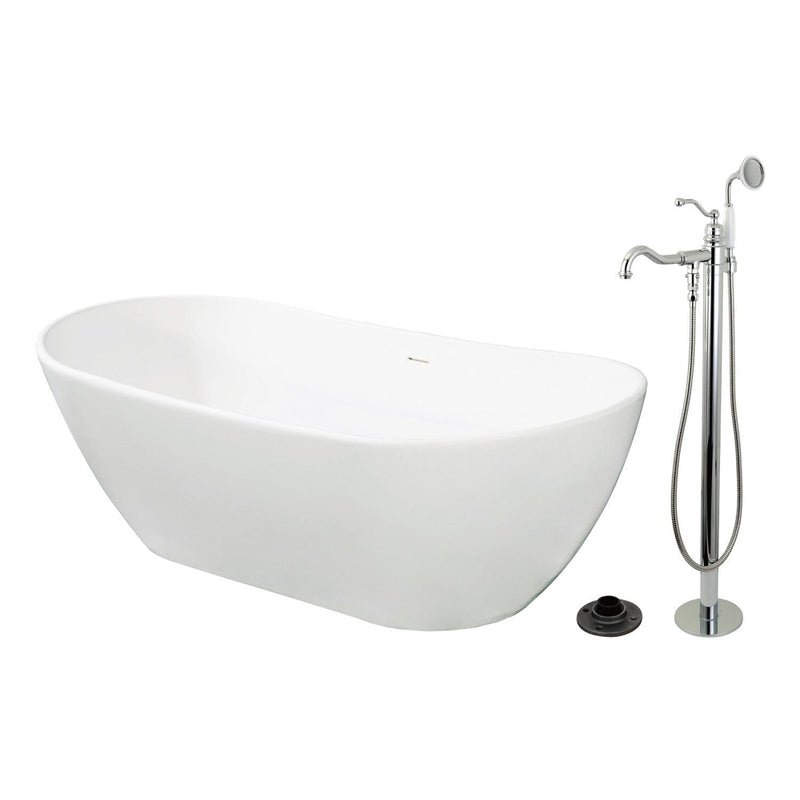 Arcticstone 72-Inch Solid Surface Oval Double Ended Freestanding Tub with Faucet Combo and Drain