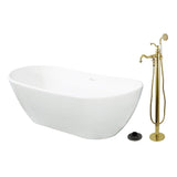 Arcticstone 72-Inch Solid Surface Oval Double Ended Freestanding Tub with Faucet Combo and Drain