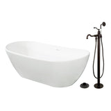 Arcticstone 72-Inch Solid Surface Oval Double Ended Freestanding Tub with Faucet Combo and Drain
