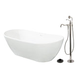 Arcticstone 72-Inch Solid Surface Oval Double Ended Freestanding Tub with Faucet Combo and Drain