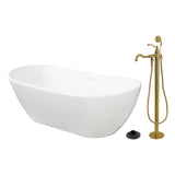 Arcticstone 72-Inch Solid Surface Oval Double Ended Freestanding Tub with Faucet Combo and Drain