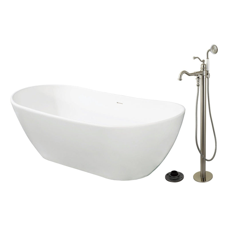 Arcticstone 72-Inch Solid Surface Oval Double Ended Freestanding Tub with Faucet Combo and Drain