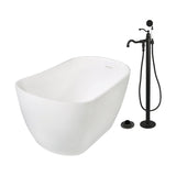 Arcticstone 51-Inch Solid Surface Oval Single Slipper Freestanding Tub with Faucet Combo and Drain