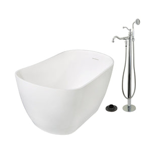Arcticstone 51-Inch Solid Surface Oval Single Slipper Freestanding Tub with Faucet Combo and Drain