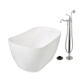 Arcticstone 51-Inch Solid Surface Oval Single Slipper Freestanding Tub with Faucet Combo and Drain