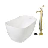 Arcticstone 51-Inch Solid Surface Oval Single Slipper Freestanding Tub with Faucet Combo and Drain
