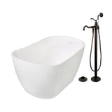Arcticstone 51-Inch Solid Surface Oval Single Slipper Freestanding Tub with Faucet Combo and Drain
