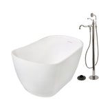 Arcticstone 51-Inch Solid Surface Oval Single Slipper Freestanding Tub with Faucet Combo and Drain