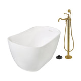 Arcticstone 51-Inch Solid Surface Oval Single Slipper Freestanding Tub with Faucet Combo and Drain