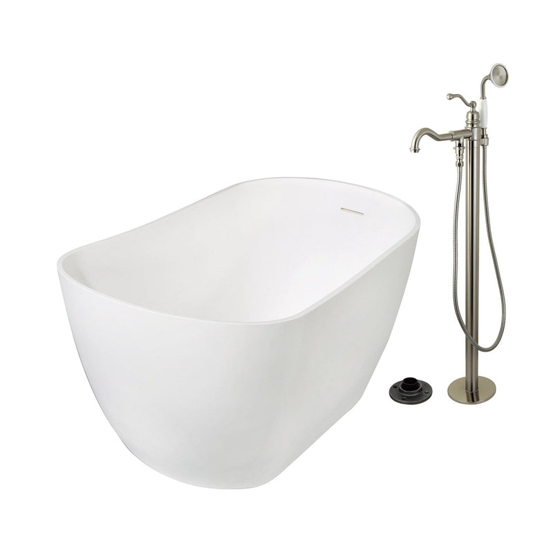 Arcticstone 51-Inch Solid Surface Oval Single Slipper Freestanding Tub with Faucet Combo and Drain