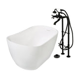 Arcticstone 51-Inch Solid Surface Oval Single Slipper Freestanding Tub with Faucet Combo and Drain