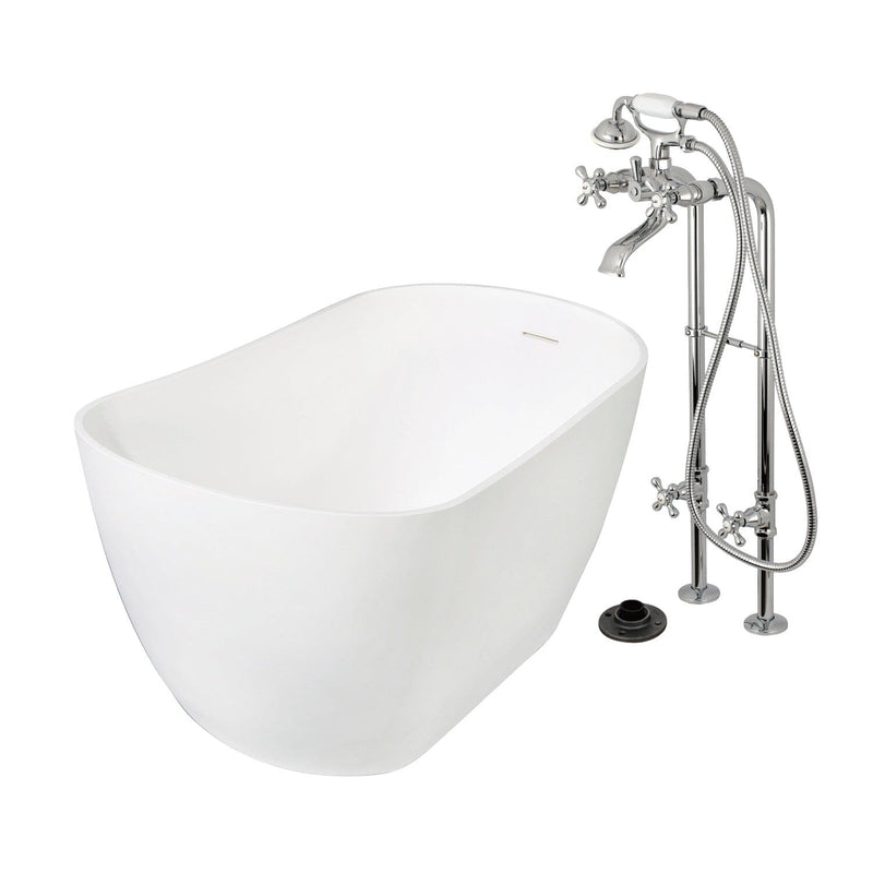 Arcticstone 51-Inch Solid Surface Oval Single Slipper Freestanding Tub with Faucet Combo and Drain