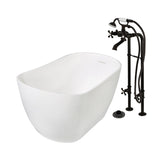 Arcticstone 51-Inch Solid Surface Oval Single Slipper Freestanding Tub with Faucet Combo and Drain