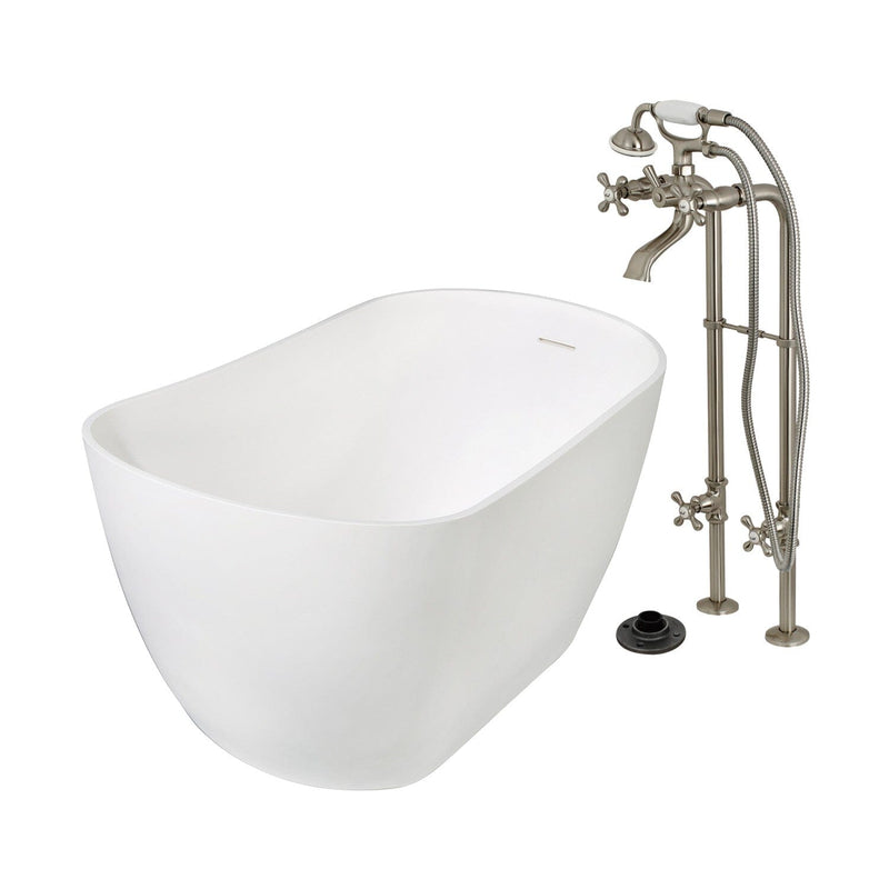 Arcticstone 51-Inch Solid Surface Oval Single Slipper Freestanding Tub with Faucet Combo and Drain