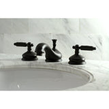 Georgian Two-Handle 3-Hole Deck Mount Widespread Bathroom Faucet with Brass Pop-Up