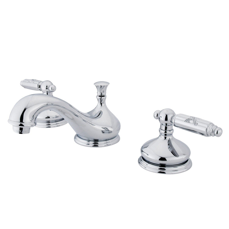 Georgian Two-Handle 3-Hole Deck Mount Widespread Bathroom Faucet with Brass Pop-Up