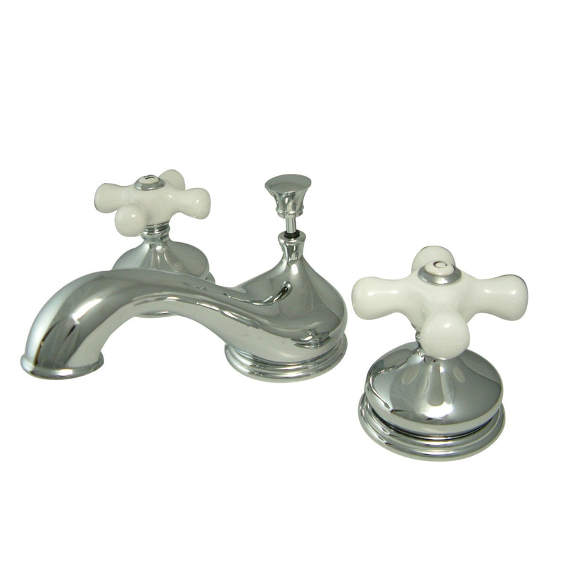 Heritage Two-Handle 3-Hole Deck Mount Widespread Bathroom Faucet with Brass Pop-Up Drain