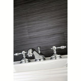 Tudor Two-Handle 3-Hole Deck Mount Widespread Bathroom Faucet with Brass Pop-Up Drain