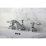 Tudor Two-Handle 3-Hole Deck Mount Widespread Bathroom Faucet with Brass Pop-Up Drain