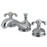 French Country Two-Handle 3-Hole Deck Mount Widespread Bathroom Faucet with Brass Pop-Up